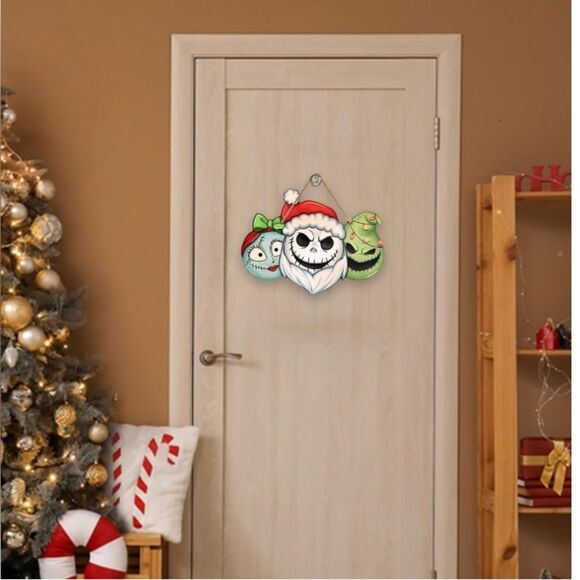 Christmas Jack Front Door Sign, Xmas Sally Green Monster Wood Door sign - Picture 6 of 6